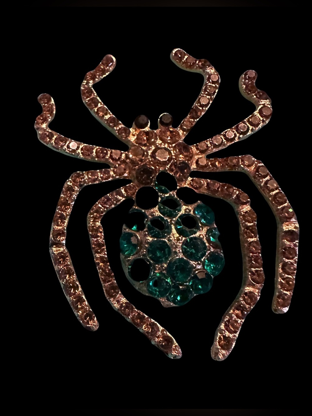 Sparkling Spider Brooch with Purple and Teal Crystal Body